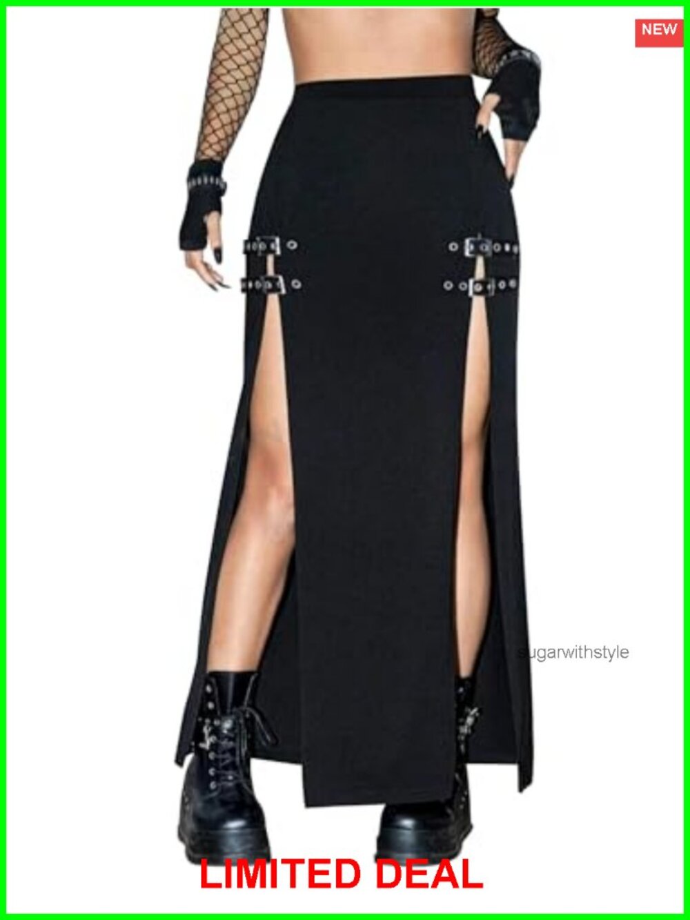 Punk Gothic Maxi Skirt with Double Buckle Split High Waist